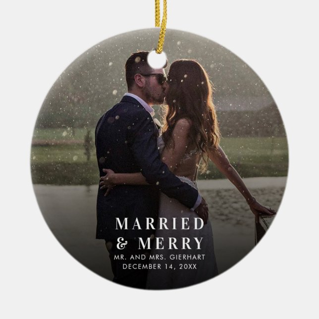 Verheiratete und fröhliche Hochzeiten Foto Weihnac Keramik Ornament (Vorne)