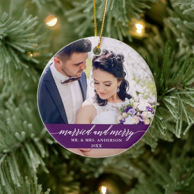 Verheiratete und fröhliche Hochzeitskalligraphie L Keramik Ornament (Baum)