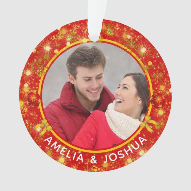 Verheiratete und fröhliche Schneeflocken Foto Ornament (Vorderseite)