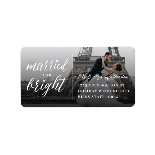 Verheiratete und helle Hochzeitsadresse des Fotos Adressaufkleber (Vorne)