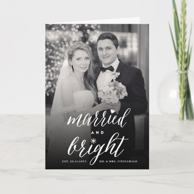 Verheiratete und helle Hochzeitsankündigung Feiertagskarte (Vorderseite)