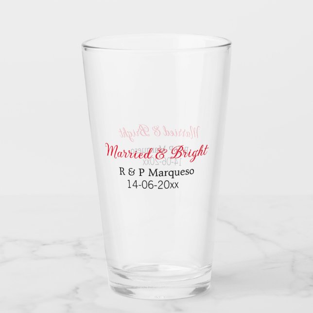 Verheiratete und helle Paarnamen Hochzeitsdatum hi Glas (Vorderseite)