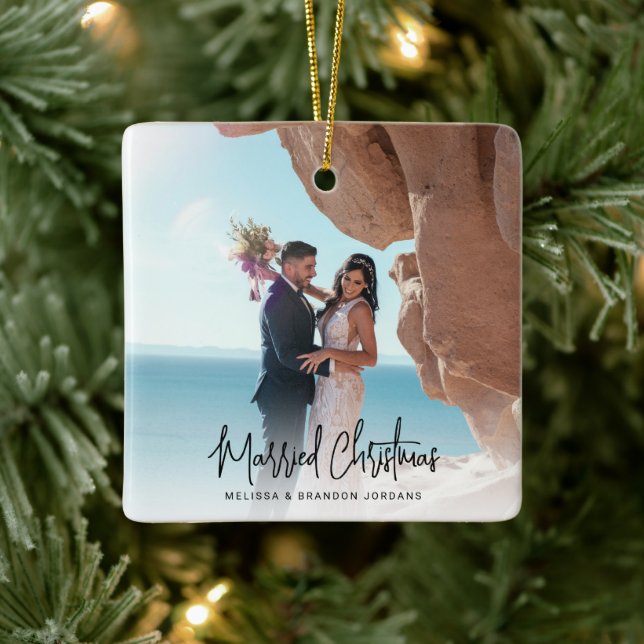 Verheiratete Weihnachten Moderne Handschrift 2 Fot Keramikornament (Baum)