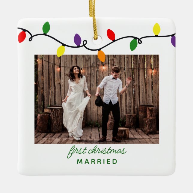 Verheiratete Weihnachtslichter Keramikornament (Vorderseite)