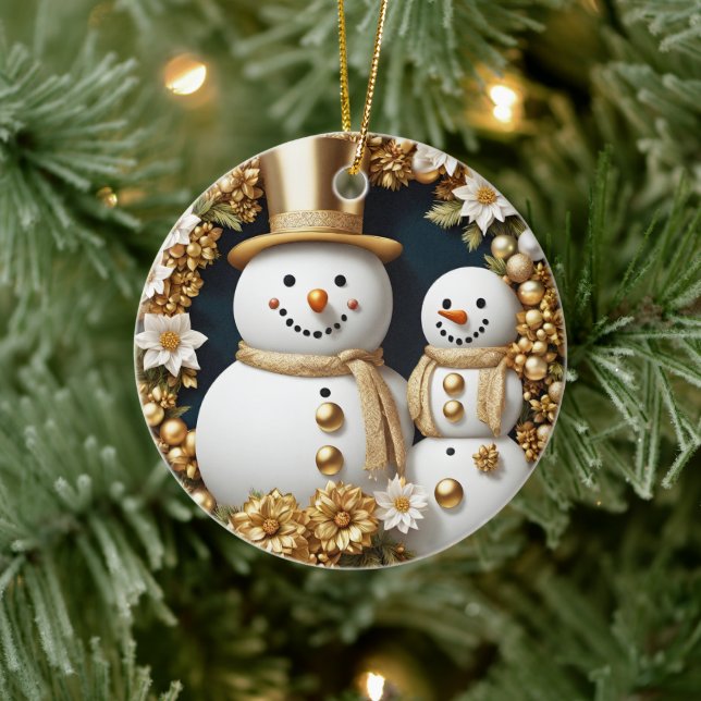 Verheirateter 3D-Effekt im ersten Jahr von Snowman Keramik Ornament (Baum)