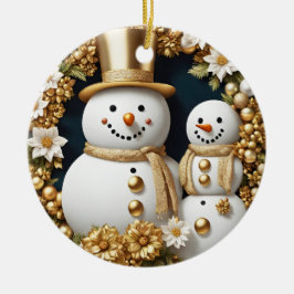 Verheirateter 3D-Effekt im ersten Jahr von Snowman Keramik Ornament