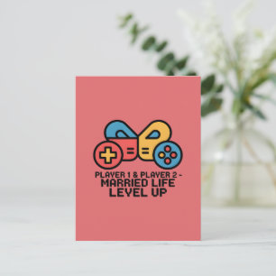 Verheirateter Gamer Spieler 1 & 2 Postkarte