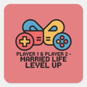 Verheirateter Gamer Spieler 1 & 2 Quadratischer Aufkleber