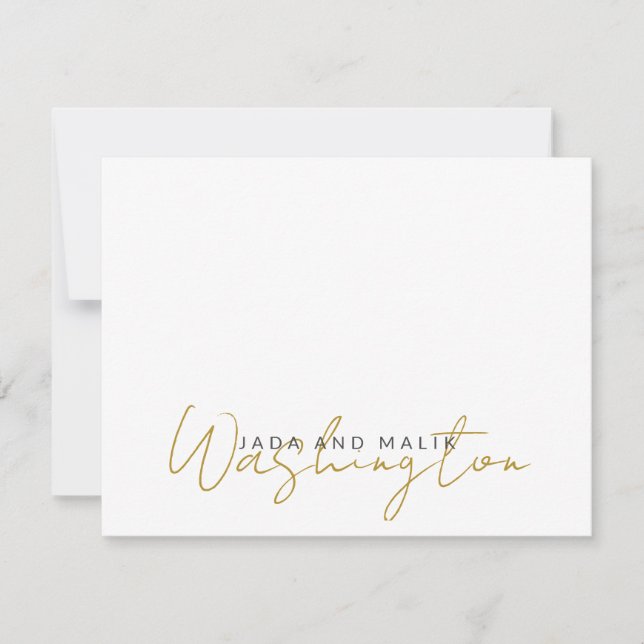 Verheirateter Name Hochzeit Monogram Gold Script a Mitteilungskarte (Vorderseite)