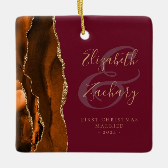 Verheirateter Rust Agate Burgundi Gold Keramikornament (Vorderseite)