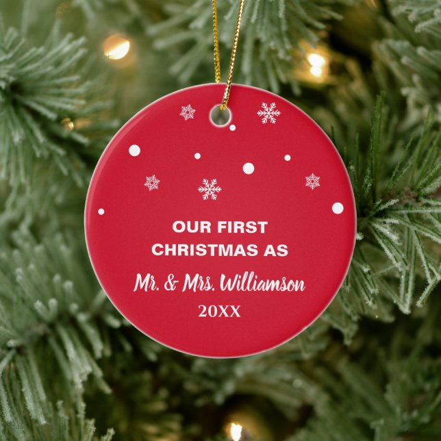 Verheiratetes Couple Custom Foto Our First Christm Keramik Ornament (Baum)