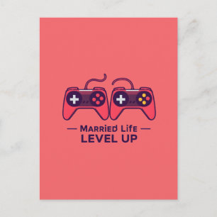 Verheiratetes Leben Level Up Gaming-Kunst Postkarte
