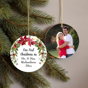 Verheiratetes Poinsettia-Foto Keramik Ornament