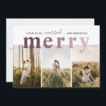 Verheiratetes und fröhliches Foto Feiertagskarte<br><div class="desc">Bald Verheiratet und Merry Newlywed 3 Foto Holiday Card. Dieses schicke und trendige bordeauxrote Schriftart-Design ist extrem modern und klassisch. Ändern Sie das Template-Foto für sich und passen Sie den Text auf der Vorder- und Rückseite der Karte an. Wenn Sie die Farbe des Schriftartes ändern möchten, kontaktieren Sie bitte den...</div>