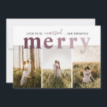 Verheiratetes und fröhliches Foto Feiertagskarte<br><div class="desc">Bald Verheiratet und Merry Newlywed 3 Foto Holiday Card. Dieses schicke und trendige bordeauxrote Schriftart-Design ist extrem modern und klassisch. Ändern Sie das Template-Foto für sich und passen Sie den Text auf der Vorder- und Rückseite der Karte an. Wenn Sie die Farbe des Schriftartes ändern möchten, kontaktieren Sie bitte den...</div>