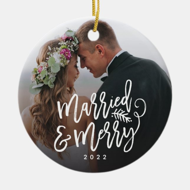 Verheiratetes und fröhliches Foto Keramik Ornament (Vorne)