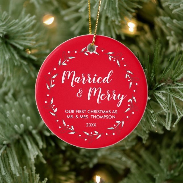 Verheiratetes und fröhliches Weihnachtsfest-Foto Keramik Ornament (Baum)