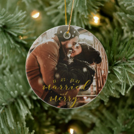 Verheiratetes und gemütliches Goldenes Weihnachtsd Keramik Ornament