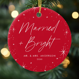 Verheiratetes und helles Red Holiday Foto Keramik Ornament