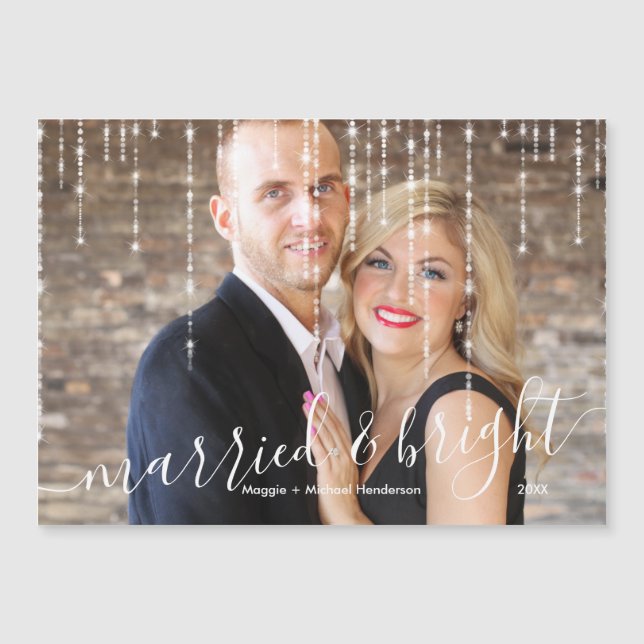 Verheiratetes und helles Twinkle Lights Foto Magnetkarte (Vorderseite)