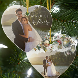 Verheiratetes und Merry Double Sided Heart Wedding Keramik Ornament