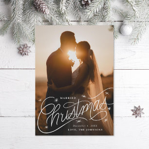 Verheiratetes Weihnachtshandschrift-Foto Feiertagskarte