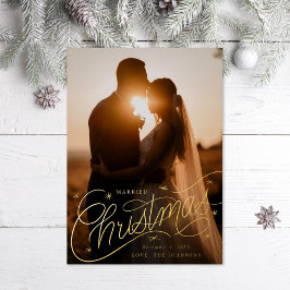 Verheiratetes Weihnachtshandschrift-Foto Folien Feiertagskarte