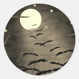 Verhexte Stunde Vollmond Fledermäuse Vintage Hallo Runder Aufkleber