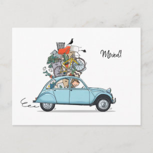 Verhuiskaart Citroen Eend blauw Postkarte