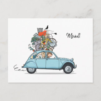 Verhuiskaart Citroen Eend blauw Postkarte