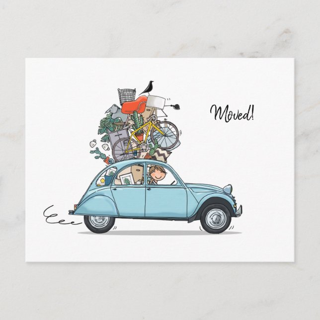 Verhuiskaart Citroen Eend blauw Postkarte (Vorderseite)