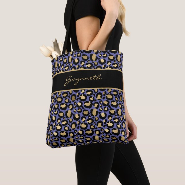 Veri Peri Lila Black Leopard-Druck mit Namen Tasche (Von Nahem)