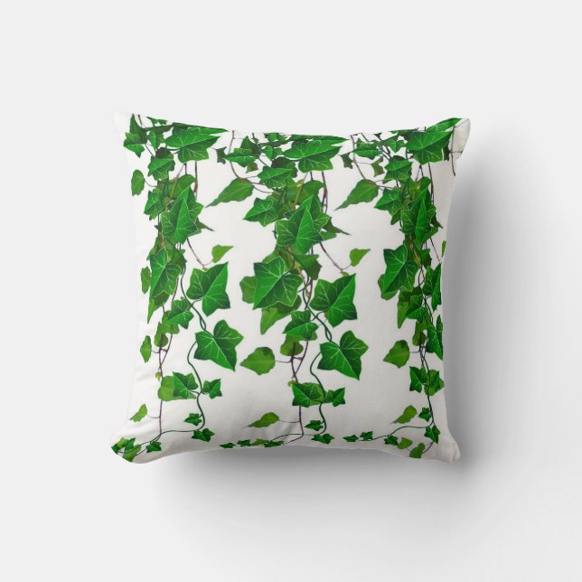 VERIDIAN GRÜNE EFEU-REBEN WEISS KISSEN (Vorderseite)