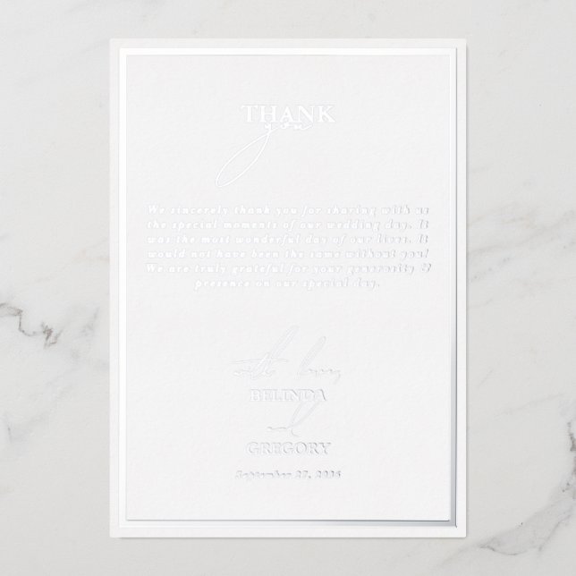 Véritable Carte de remerciements Mariage blanc à h (Recto)