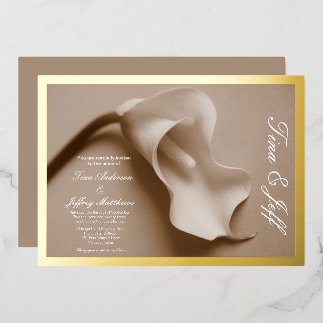 véritable feuille calla lily faire-part de mariage (Recto/Verso)