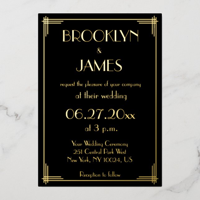 Véritable Gold Foil Art Déco Invitations de mariag (Recto)