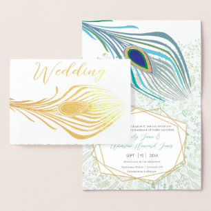 Véritable Gold Foil Peacock Invitations de mariage