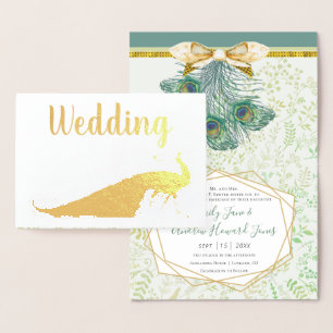 Véritable Gold Foil Peacock Invitations de mariage