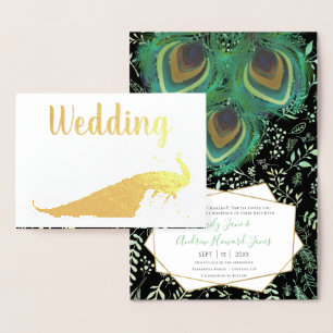 Véritable Gold Foil Peacock Invitations de mariage