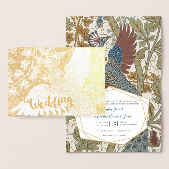 Véritable Gold Foil Peacock Invitations de mariage (Affichage)