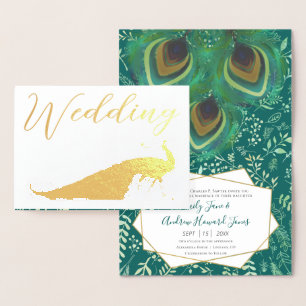 Véritable Gold Foil Peacock Invitations de mariage