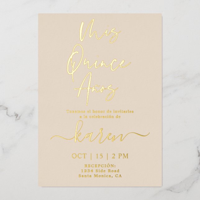 Véritable Gold Foil Quinceañera Invitation (Recto)