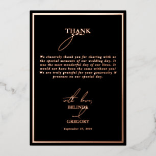 Véritable Rose Gold Foil Black Mariage Carte de re