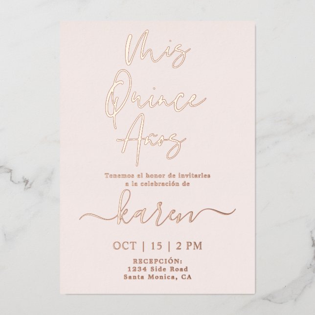 Véritable Rose Gold Foil Quinceañera Invitation Fo (Recto)