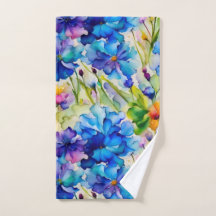 Véritable serviette à main à l'aquarelle fleurie