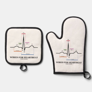 verkabelt für Heartbeat ECG/EKG Sinus Rhythmus Ofenhandschuh & Topflappen-Set