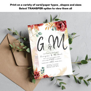VERKAUF! Boho Burgundy Gold Floral Country Stallfa Einladung