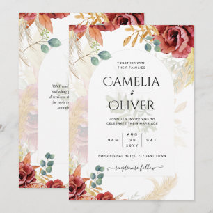 VERKAUF! Boho Burgundy Gold Floral Country Stallfa Einladung