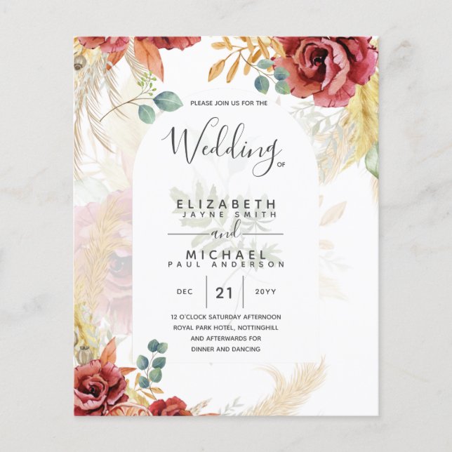 VERKAUF! Boho Burgundy Gold Floral Country Stallfa Flyer (Vorne)