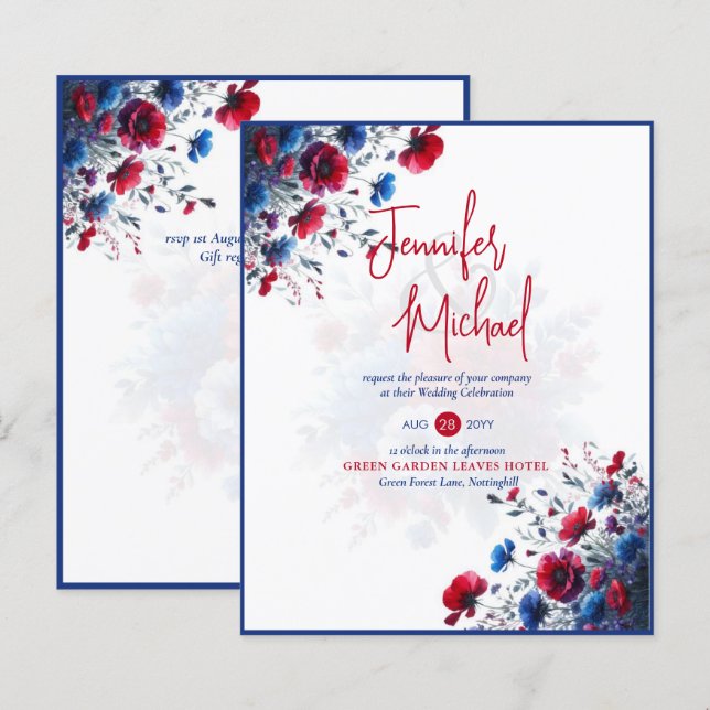 VERKAUF! Red Blue Lila Floral Wedding (Vorne/Hinten)